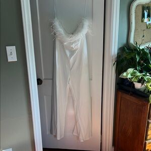 Elegant White Feather Trim Jumpsuit